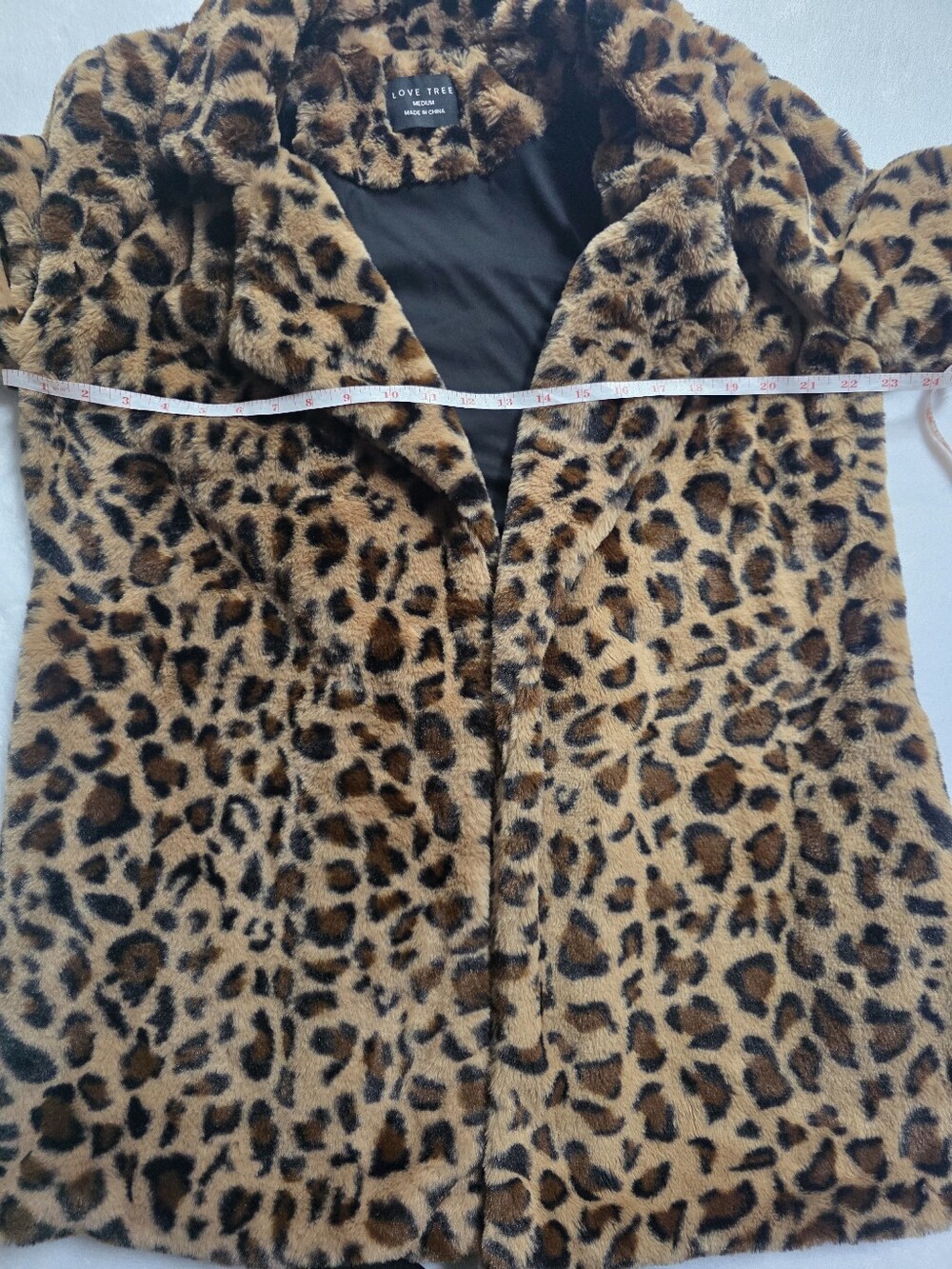 Love Tree Leopard Print Faux Fur Open Front Jacket Coat Medium - Picture 5 of 7